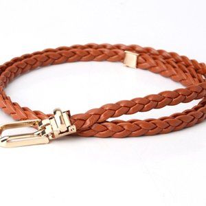 Vegan Leather Camel Thin Braided Belt